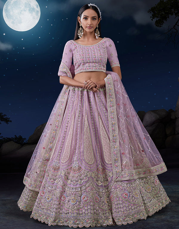 stylish purple soft net traditional wear heavy lehenga choli collection with purple soft net 13703-acy4355 Front View
